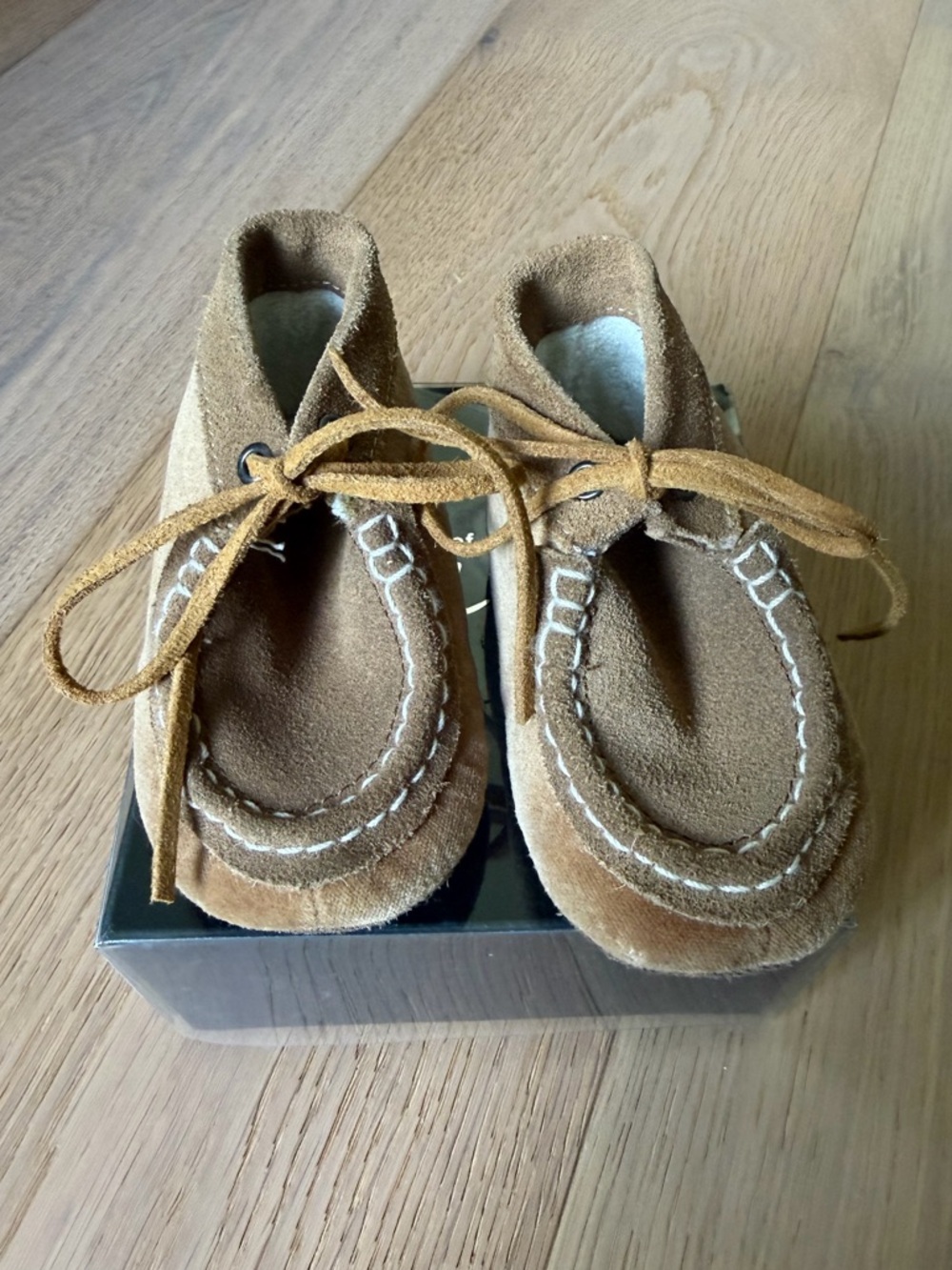 Toddler Suede Moccasin Shoes in Tan - Soft Lace-Up